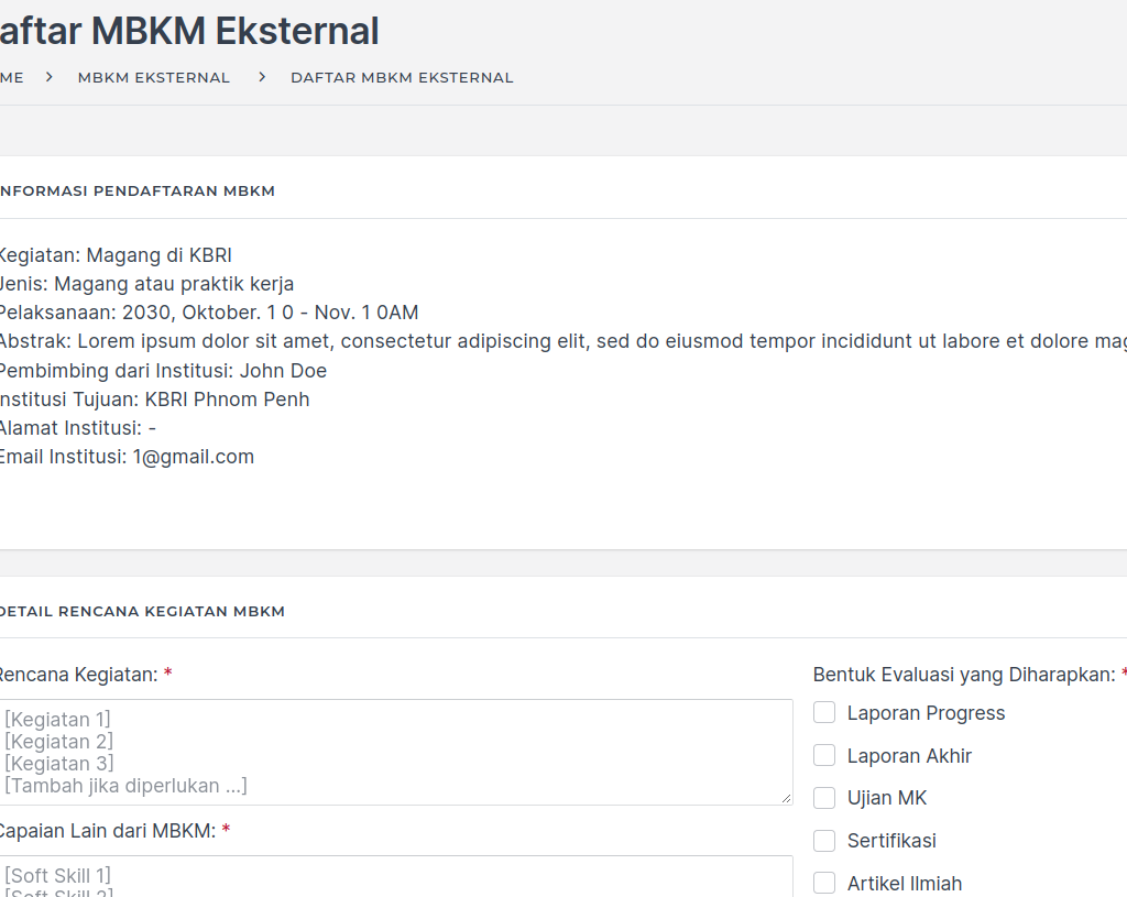 Mengisi Detail Pendaftaran MBKM Eksternal Jalur A - 1
