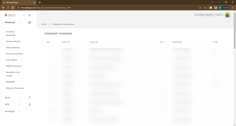 Step 3 - Melihat Transkrip Akademik