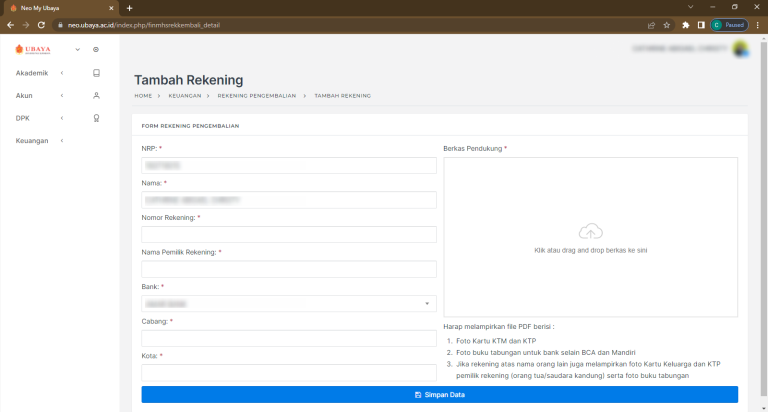 Step 5 - Menambahkan Rekening Pengembalian