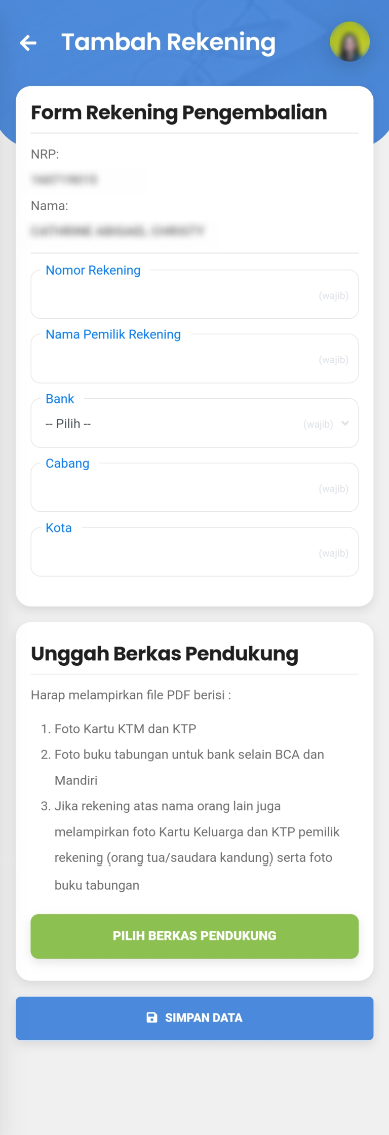 Step 5 - Mendaftarkan Rekening Pengembalian (mobile)